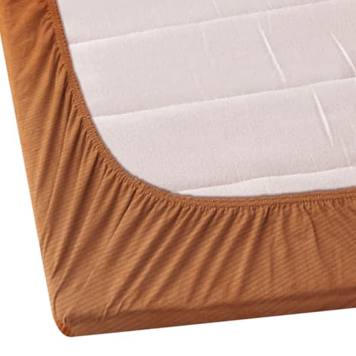 RD TREND® Premium Striped 190 GSM Elastic Fitted Warm bedsheets for Winter for Double Bed, Winter Warm Bedsheets for King Size Bed with 2 Pillow Covers (Light Mustrad, King (72 x 78 x 8 Inches)) - Image 3