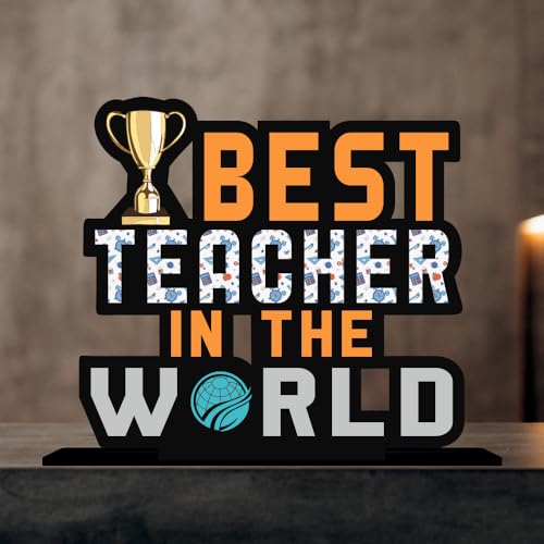 Giftplease Best Teacher in The World Wooden Idols Table Decoration | Gift for Teacher (TP-137) - Image 1
