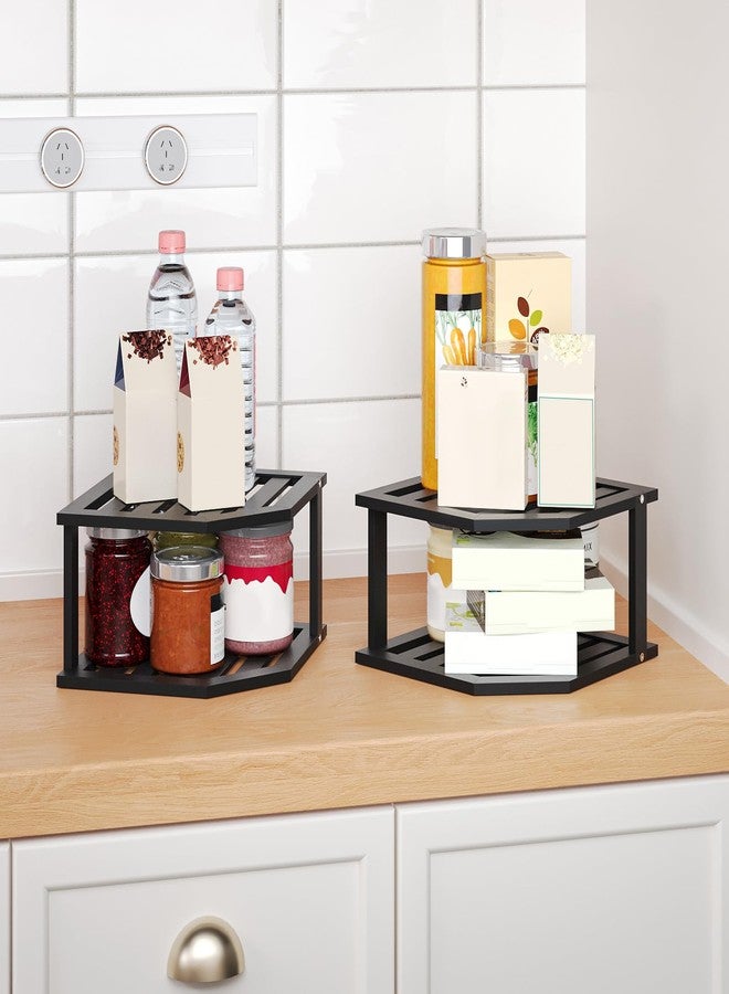 VERTORGAN Corner Shelf, 2 Tier Plate Organizer for Cabinet-Bamboo Corner Cabinet Shelf Organization-Suitable for Kitchen Bathroom Countertop（Black 2pc） - Image 2