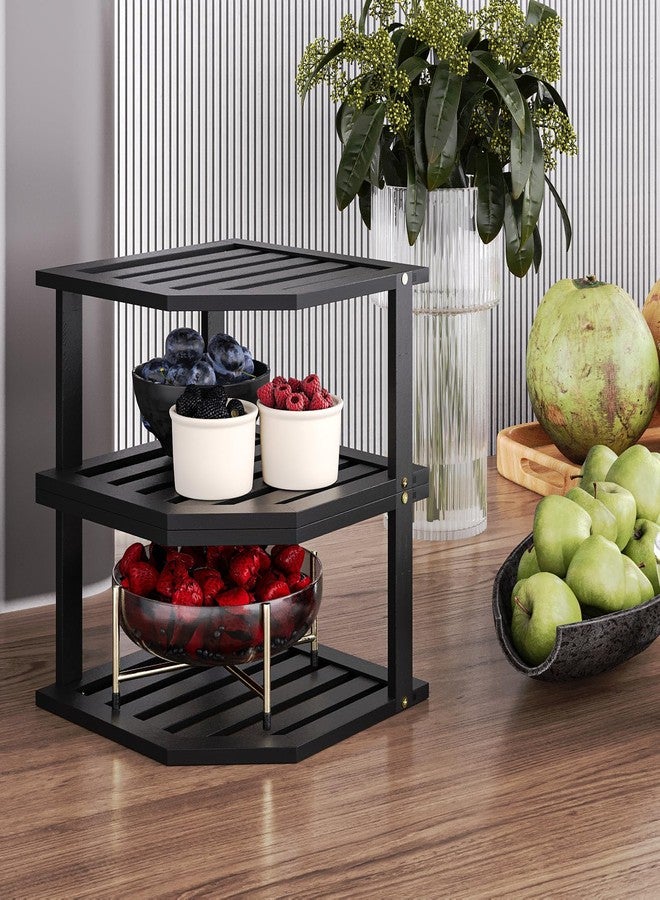 VERTORGAN Corner Shelf, 2 Tier Plate Organizer for Cabinet-Bamboo Corner Cabinet Shelf Organization-Suitable for Kitchen Bathroom Countertop（Black 2pc） - Image 4