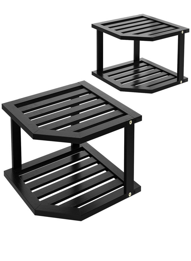 VERTORGAN Corner Shelf, 2 Tier Plate Organizer for Cabinet-Bamboo Corner Cabinet Shelf Organization-Suitable for Kitchen Bathroom Countertop（Black 2pc） - Image 1