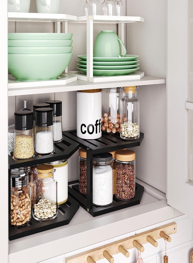 VERTORGAN Corner Shelf, 2 Tier Plate Organizer for Cabinet-Bamboo Corner Cabinet Shelf Organization-Suitable for Kitchen Bathroom Countertop（Black 2pc） - Image 5