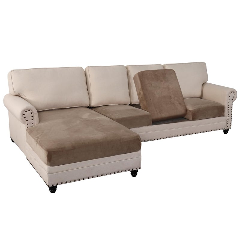 PrinceDeco Sectional Couch Covers 4 Pieces Couch Covers for Sofa Velvet Separate Couch Cover L Shape for LeftRight Chaise3 Seater  1 ChaiseTaupe