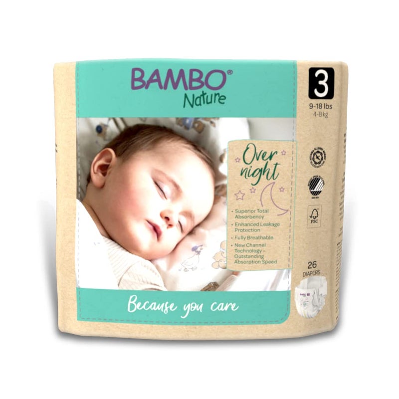 Bambo Nature Hypoallergenic Overnight Baby Diapers, Eco-Labelled Overnight Diapers, Totally Chlorine-Free, Skin Friendly, Super Absorbent - Size 3 (26 Count) - Image 1