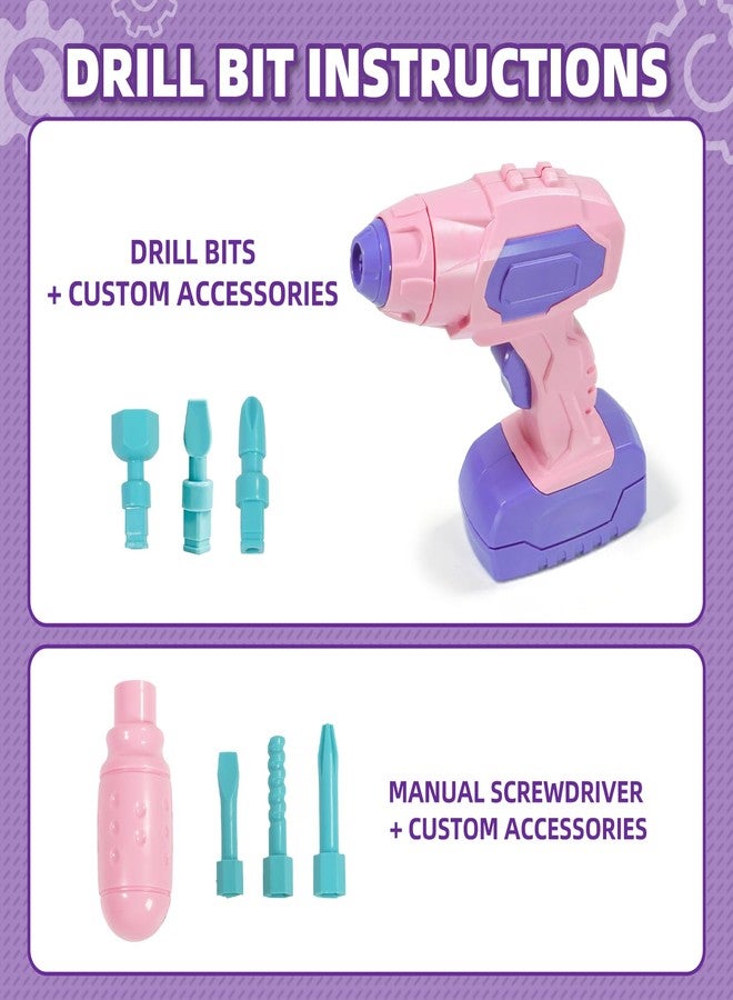 VEAIS Pink Kids Tool Set for Girls,Toddler Tool Set with Drill &Toolbox,STEM Montessori Toys for 3 4 5 Year Old,Pretend Play Kid Toy,Educational Construction Toy for 3-6 Year Old Girl,Birthday Gift for Kids - Image 3