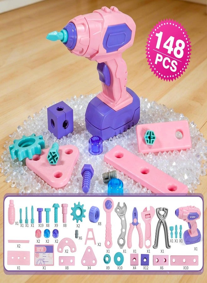 VEAIS Pink Kids Tool Set for Girls,Toddler Tool Set with Drill &Toolbox,STEM Montessori Toys for 3 4 5 Year Old,Pretend Play Kid Toy,Educational Construction Toy for 3-6 Year Old Girl,Birthday Gift for Kids - Image 2