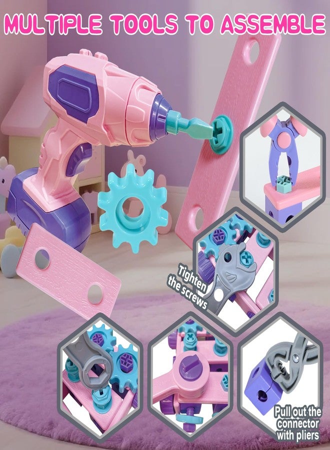 VEAIS Pink Kids Tool Set for Girls,Toddler Tool Set with Drill &Toolbox,STEM Montessori Toys for 3 4 5 Year Old,Pretend Play Kid Toy,Educational Construction Toy for 3-6 Year Old Girl,Birthday Gift for Kids - Image 5