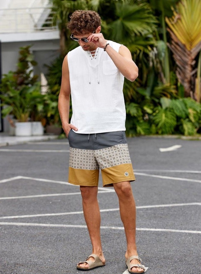 SURF CUZ Men's Vintage Cruzer Stretch Boardshort Chino Shorts（Yellow-Geometry，34） - Image 2