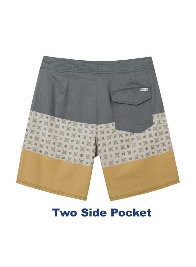 SURF CUZ Men's Vintage Cruzer Stretch Boardshort Chino Shorts（Yellow-Geometry，34） - Image 3