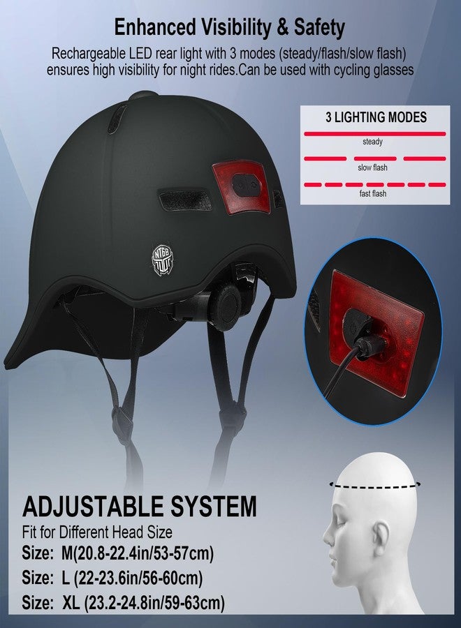 NTGBV Bike Helmet Adult Men/Women-USB Rechargeable RearLight CPSC/ASTM Cert 2Removable Liners Adjustable Lightweight Baseball Cap Style for Youth Road&Commute Biking Skating Scooter Matte Black L - Image 3