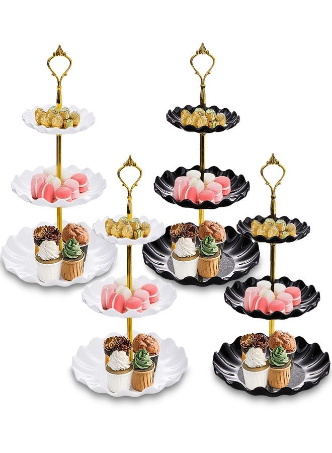 DEAYOU 4 Pack 3 Tier Cupcake Dessert Stand, Plastic Tiered Cake Stand Display Tower, Pastry Serving Tray Platter Rack Holder for Buffet, Cookie, Party, Wedding, Home Decor, White Gold, Black Gold - Image 3