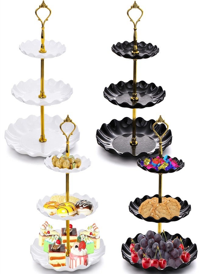 DEAYOU 4 Pack 3 Tier Cupcake Dessert Stand, Plastic Tiered Cake Stand Display Tower, Pastry Serving Tray Platter Rack Holder for Buffet, Cookie, Party, Wedding, Home Decor, White Gold, Black Gold - Image 1