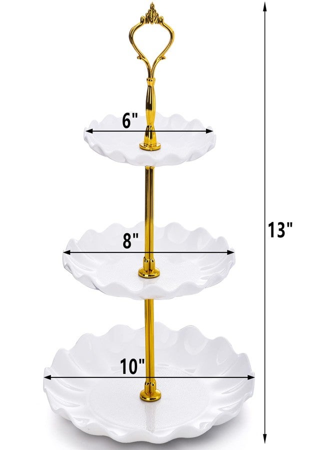 DEAYOU 4 Pack 3 Tier Cupcake Dessert Stand, Plastic Tiered Cake Stand Display Tower, Pastry Serving Tray Platter Rack Holder for Buffet, Cookie, Party, Wedding, Home Decor, White Gold, Black Gold - Image 2
