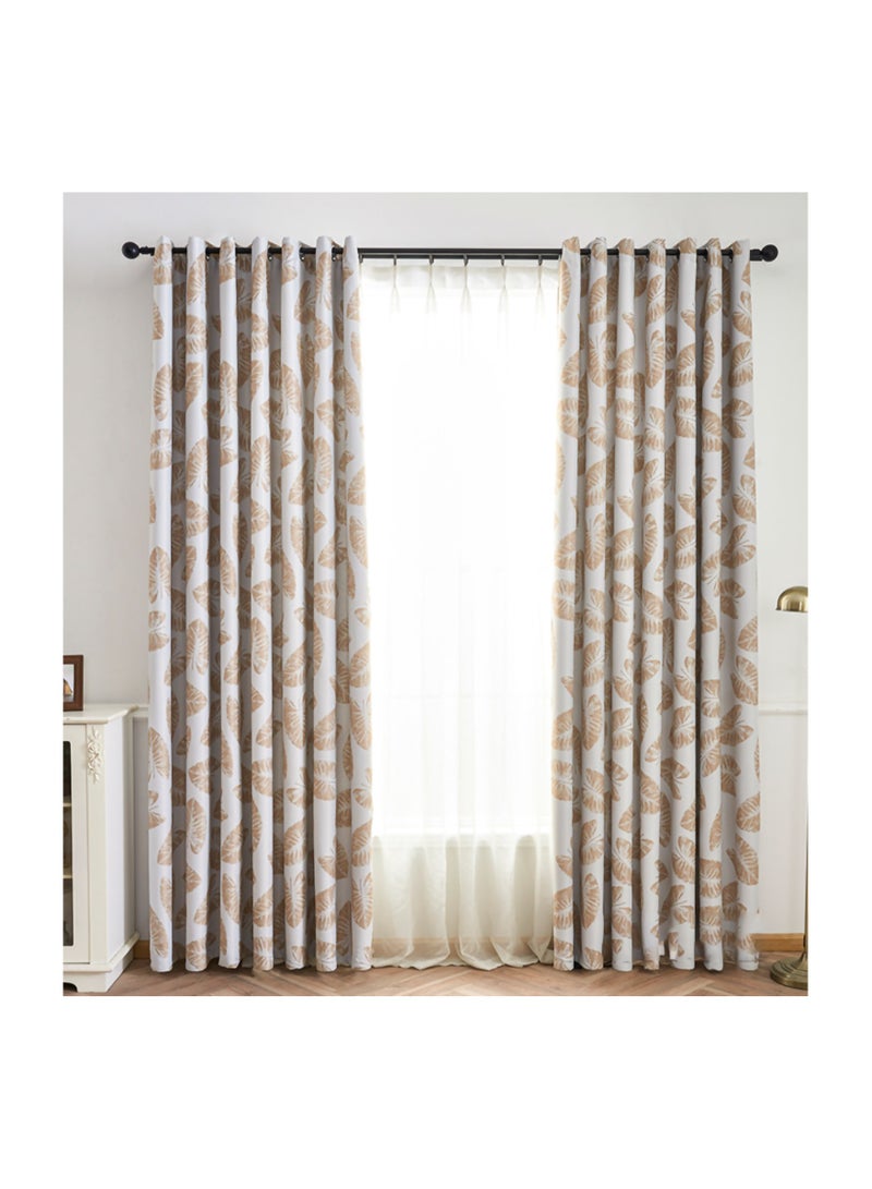 dreamons link Leaf Pattern Blackout Curtains, Grey and Beige, Grommet Top, Room Darkening Window Drapes for Living Room 140 x 240cm  - Image 1
