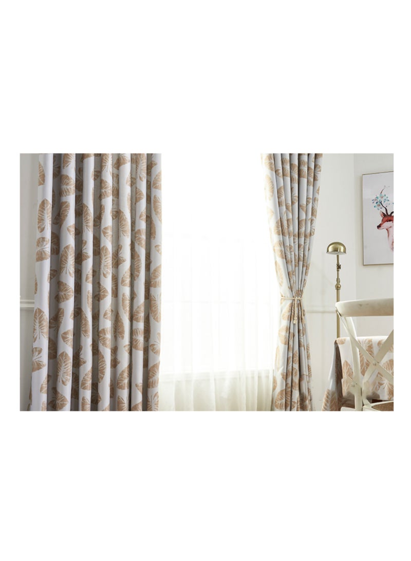 dreamons link Leaf Pattern Blackout Curtains, Grey and Beige, Grommet Top, Room Darkening Window Drapes for Living Room 140 x 240cm  - Image 2