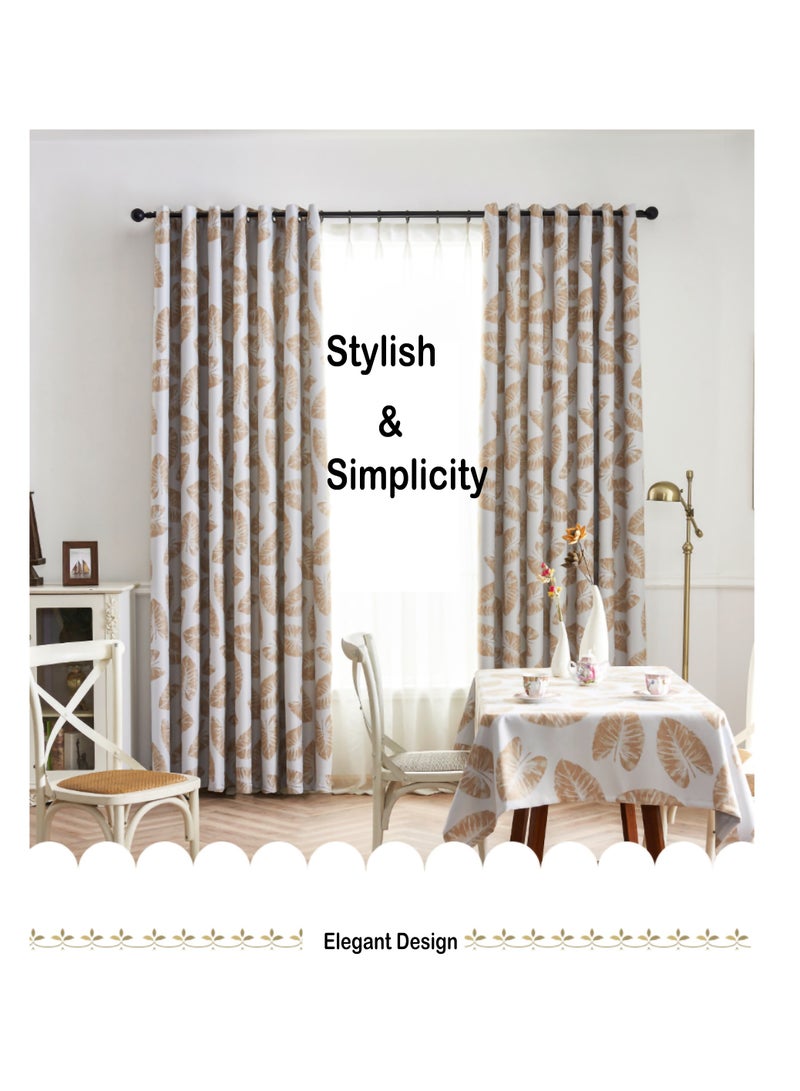 dreamons link Leaf Pattern Blackout Curtains, Grey and Beige, Grommet Top, Room Darkening Window Drapes for Living Room 140 x 240cm  - Image 4