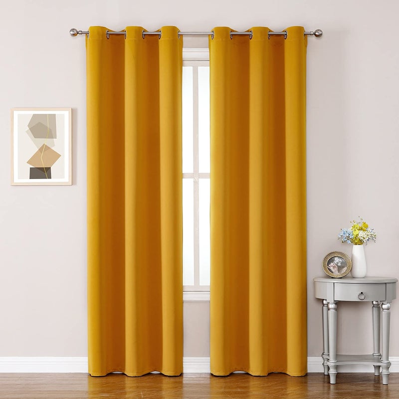 ChrisDowa Grommet Room Darkening Curtains for Bedroom and Living Room - 2 Panels Set Thermal Insulated Blackout Curtains (Mustard Yellow, 42W x 84L) - Image 1