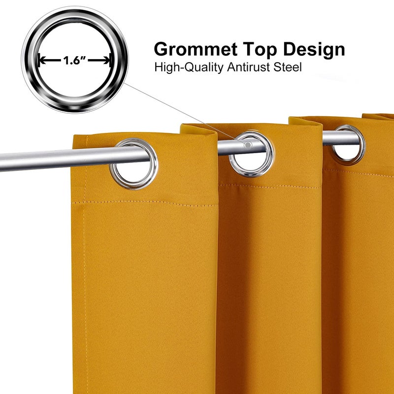ChrisDowa Grommet Room Darkening Curtains for Bedroom and Living Room - 2 Panels Set Thermal Insulated Blackout Curtains (Mustard Yellow, 42W x 84L) - Image 2