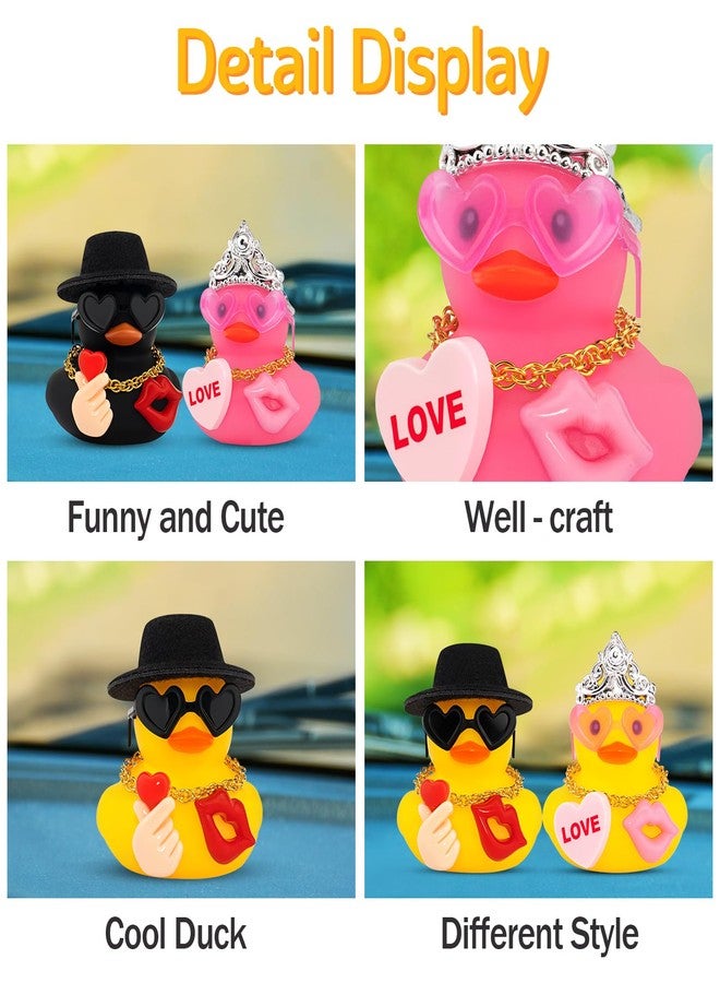 wonuu Couple Rubber Ducks Cute Car Accessories Desk Decor Duckies Valentines Day Wedding Set with Romantic Lip and Heart (Black and Pink) - Image 4