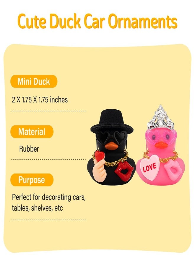 wonuu Couple Rubber Ducks Cute Car Accessories Desk Decor Duckies Valentines Day Wedding Set with Romantic Lip and Heart (Black and Pink) - Image 2