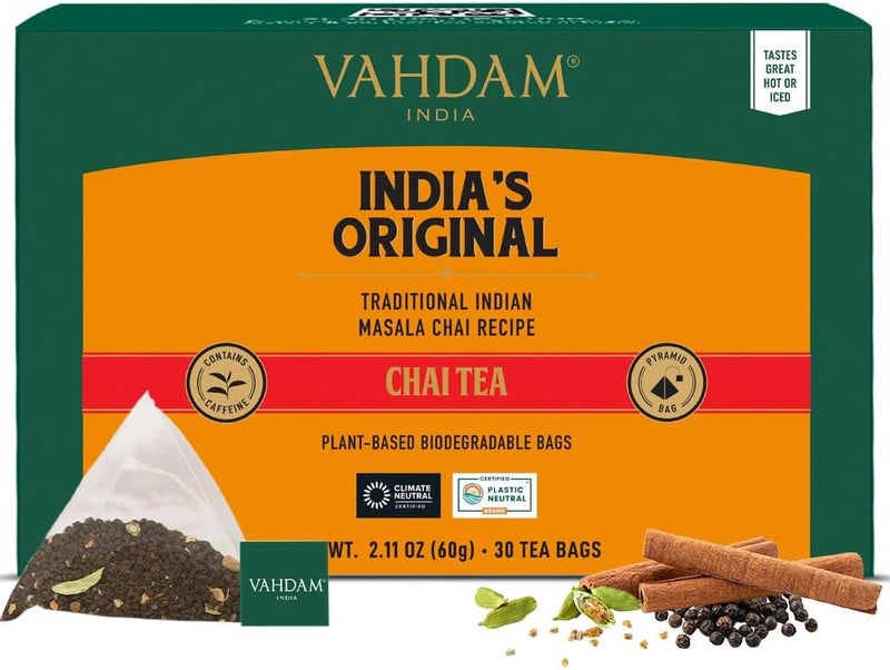 VAHDAM India's Original Masala Chai Tea Bags - 30 Plant-Based Bags with Natural Spices - Image 1