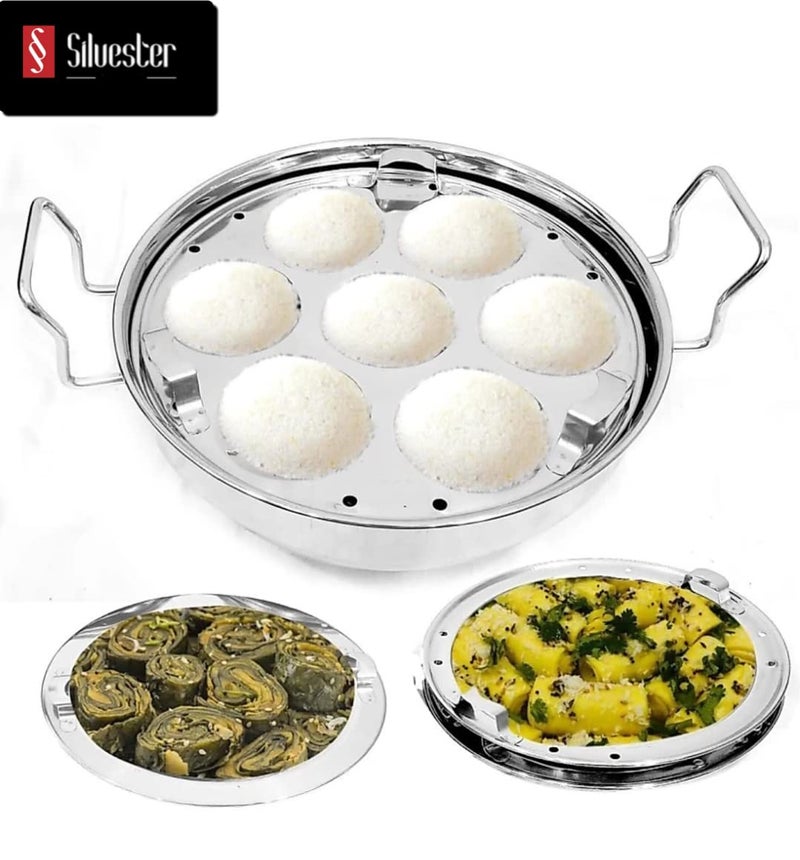 SILVESTER All in One Stainless Steel Multi Uses Kadai Steamer Idli Maker Momos Steamer Curry Maker with Stainless Steel Lid 2 idli Plates2 dhokla Plates and 1 patra Plat Pack of 1 - Image 4