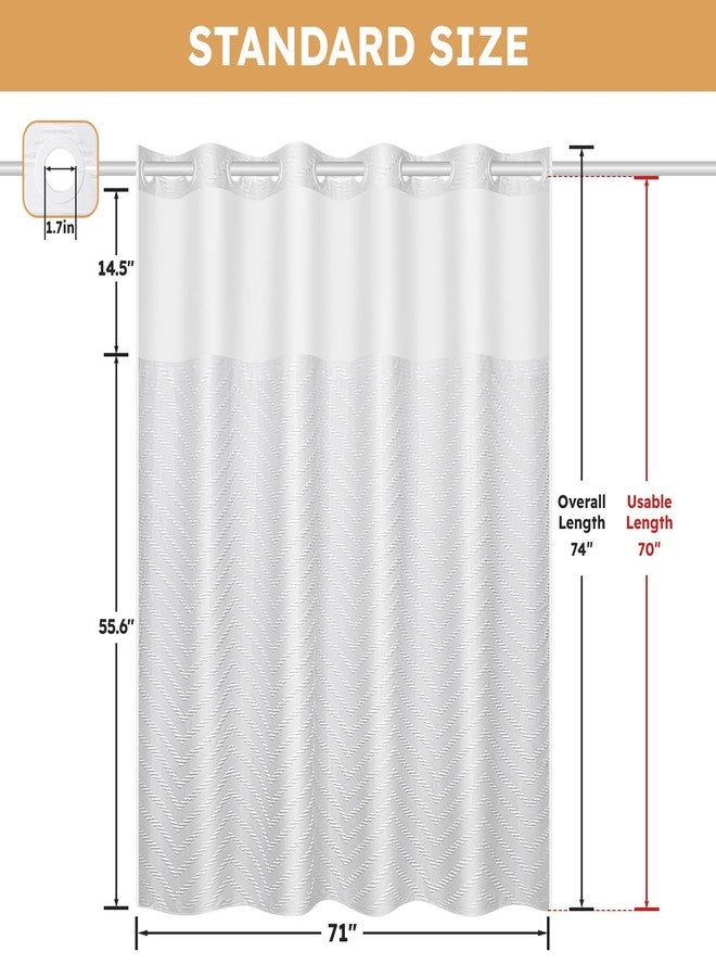 FADOTY No Hook Shower Curtain and Snap in Liner Set White Tufted Chevron Striped Cloth Waterproof Washable Fabric Boho Bath Curtain with See Through Mesh Top Window for Bathroom Hotel 71" x 74" - Image 5