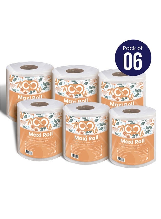BRANDSFINITY Maxi Roll Kitchen Paper Towel Rolls, 6 Rolls, 1000 g Each, 7200 Sheets, Highly Absorbent - Image 1