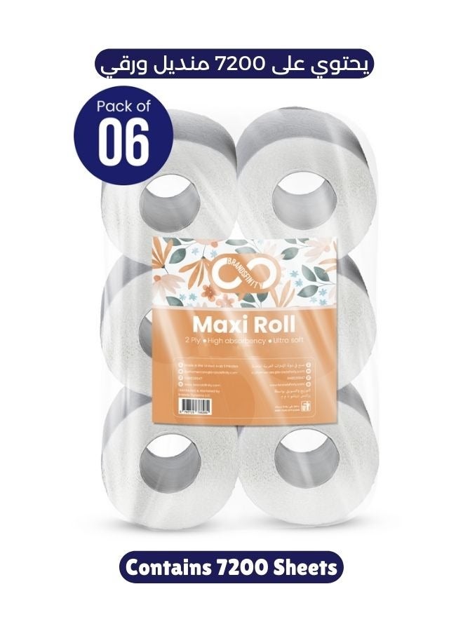 BRANDSFINITY Maxi Roll Kitchen Paper Towel Rolls, 6 Rolls, 1000 g Each, 7200 Sheets, Highly Absorbent - Image 2
