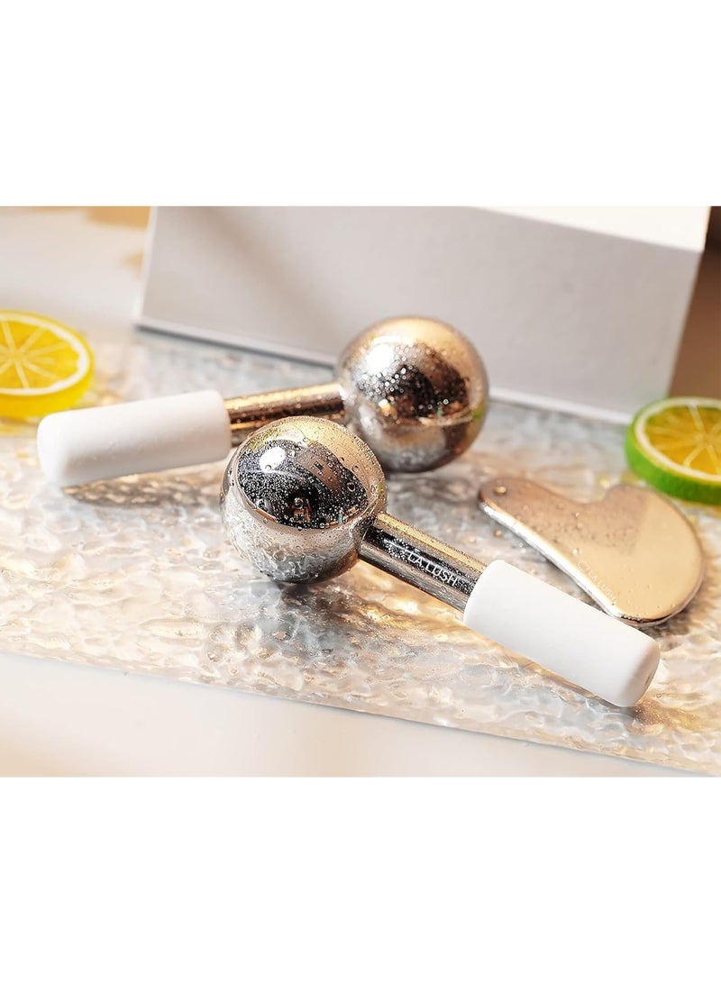 LA LUSH Ice Globes & Gua Sha Set – Unbreakable Steel Cryo Sticks & Facial Massage Tools for Puffiness, Dark Circles & Lymphatic Drainage – Cooling Face Rollers for Glowing Skin - Image 2