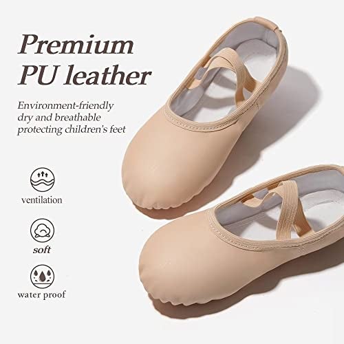 DyingSwan Toddler Ballet Shoes for Girls, Soft Leather Ballet Slippers, No-Tie Ballet Shoes Dance Shoes for Girls (Toddler/Little/Big Kid/Women) Beige - Image 3