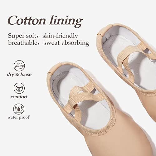 DyingSwan Toddler Ballet Shoes for Girls, Soft Leather Ballet Slippers, No-Tie Ballet Shoes Dance Shoes for Girls (Toddler/Little/Big Kid/Women) Beige - Image 4