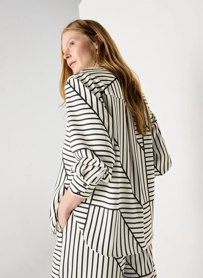 ماتلان Et Vous Black Stripe Satin Co Ord Shirt