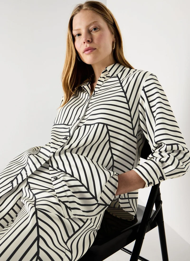 ماتلان Et Vous Black Stripe Satin Co Ord Shirt