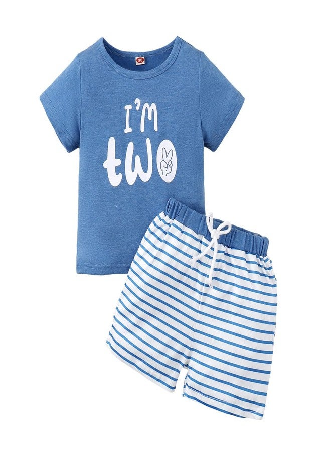 CPEI Toddler Boy 2nd Birthday Outfit,Im Two Shirt+Short Pants,Boy 2 Years Old Birthday Clothes (Blue, 2T) - Image 1