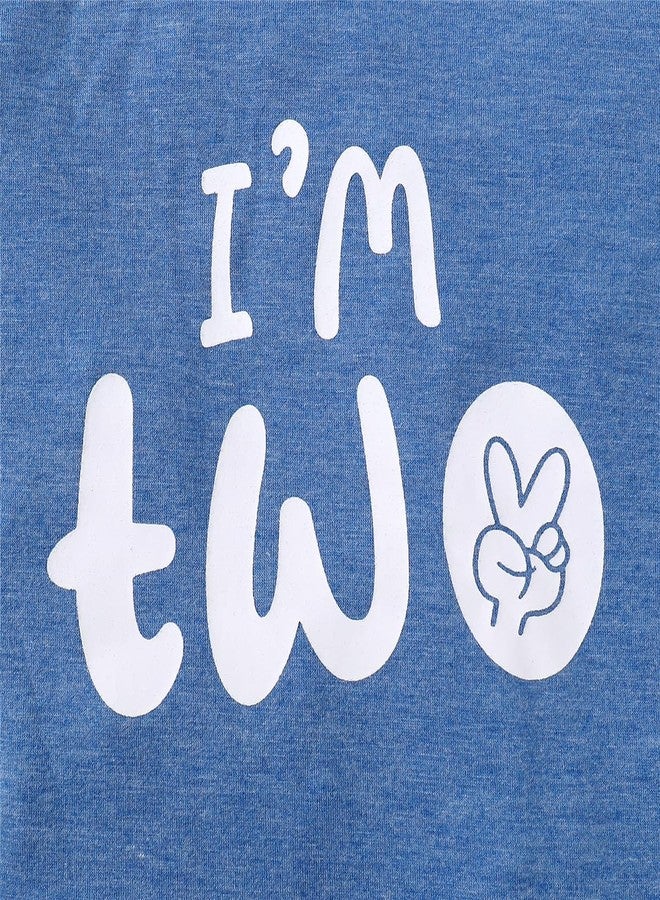 CPEI Toddler Boy 2nd Birthday Outfit,Im Two Shirt+Short Pants,Boy 2 Years Old Birthday Clothes (Blue, 2T) - Image 2