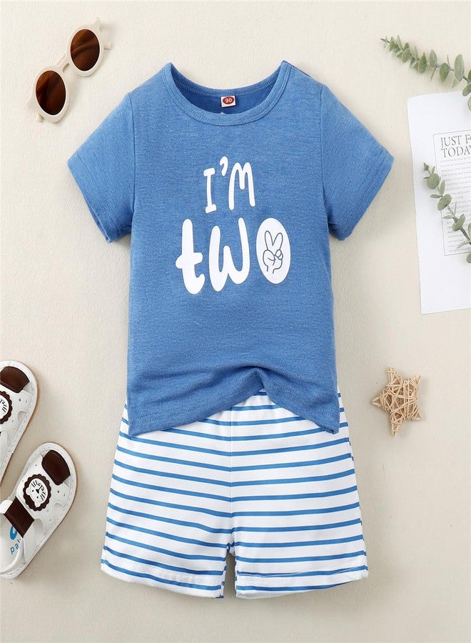 CPEI Toddler Boy 2nd Birthday Outfit,Im Two Shirt+Short Pants,Boy 2 Years Old Birthday Clothes (Blue, 2T) - Image 3