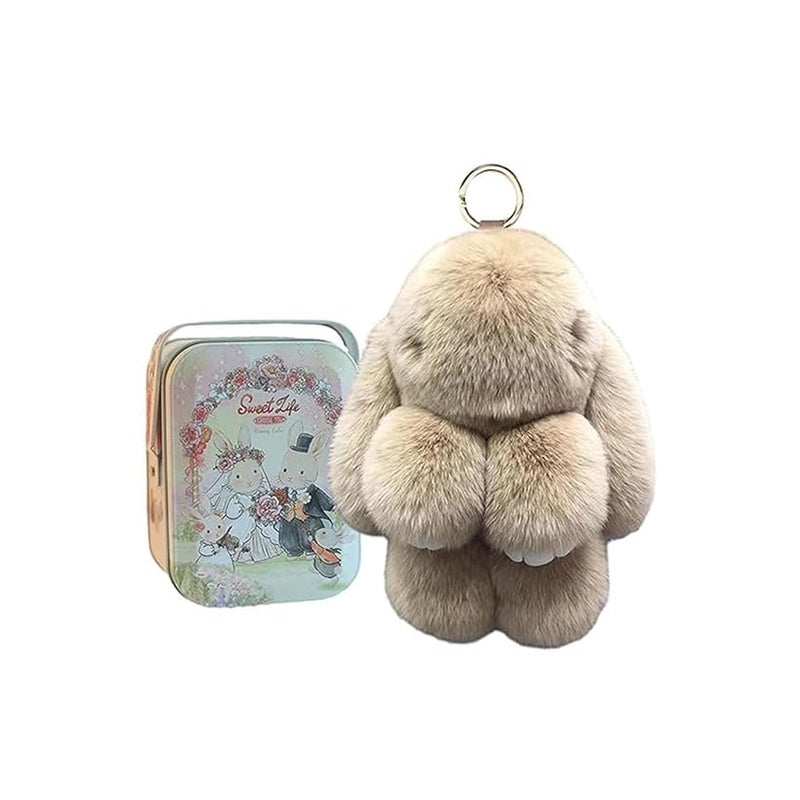 RWSEFK Bunny Keychain with Box, Bunny Keychain with Tin, BunnyCute Plush Key chain(Khaki+box) - Image 1