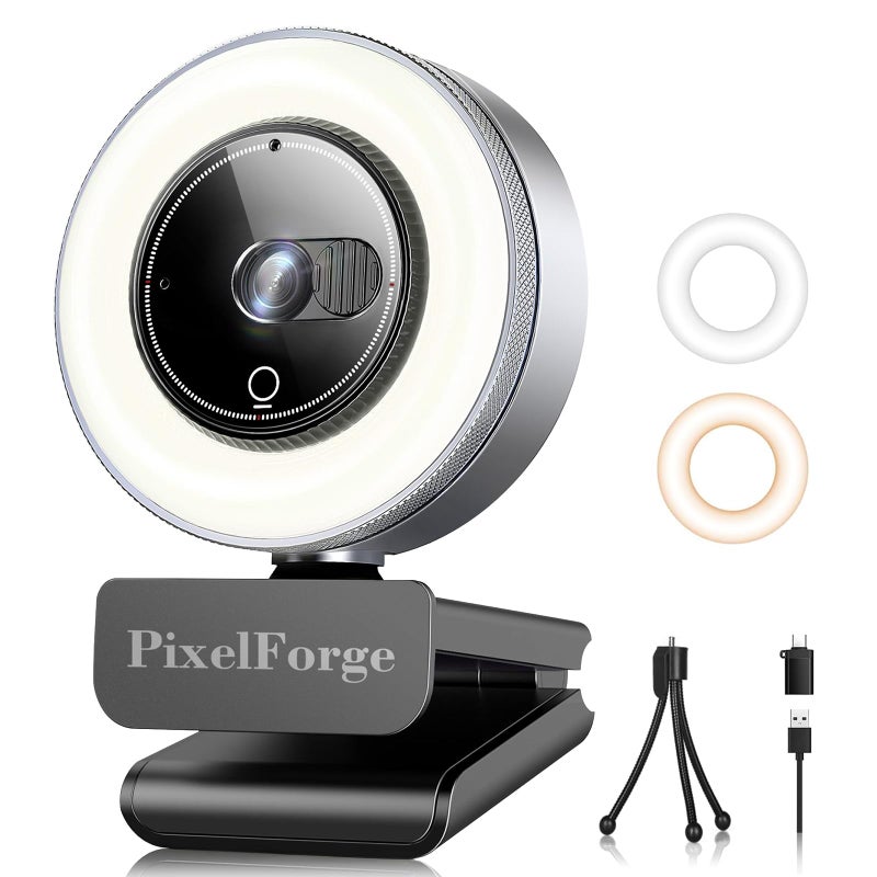 PixelForge 2K Webcam for PC with Microphone & Light & Privacy Cover, Web Camera for Desktop Computer/Laptop/Monitor/Mac, USB Streaming Camera for Zoom/Skype/Teams/Video Calling/Studying and Conference - Image 1