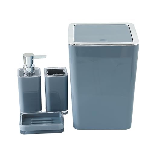 UMAI Bathroom Accessory Sets | 4 PC Set | ABS Material | Durable & Lightweight | Handwash Dispenser Set with Toothbrush Holder, Dish Tray | Dustbin - Grey - Image 2