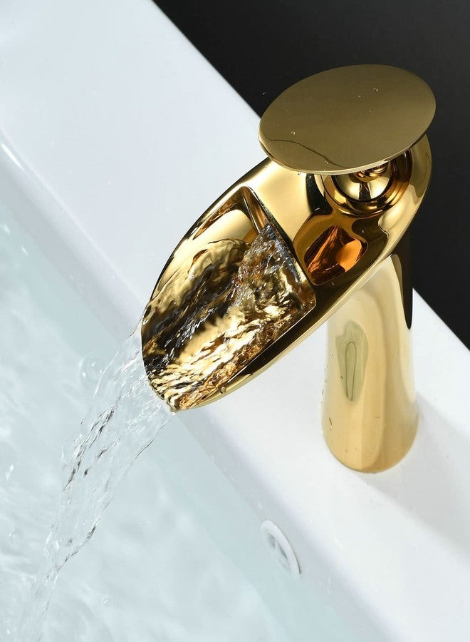 Leekayer Waterfall Bathroom Faucet with Drain Gold Brass Faucet 1 Hole Mount Hot Cold Basin Mixer Tap Single Lever,LK61106G - Image 3