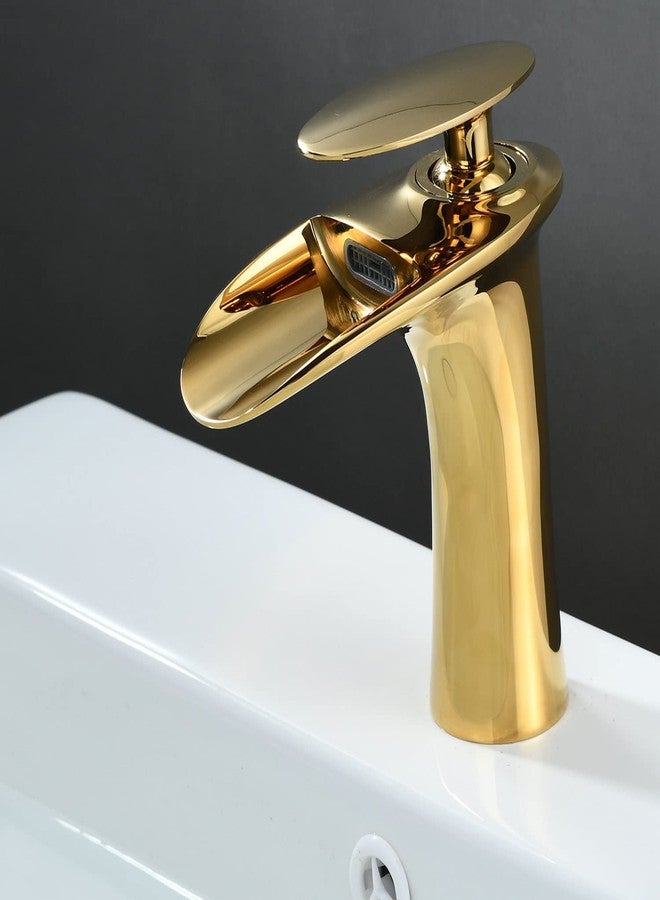 Leekayer Waterfall Bathroom Faucet with Drain Gold Brass Faucet 1 Hole Mount Hot Cold Basin Mixer Tap Single Lever,LK61106G - Image 4
