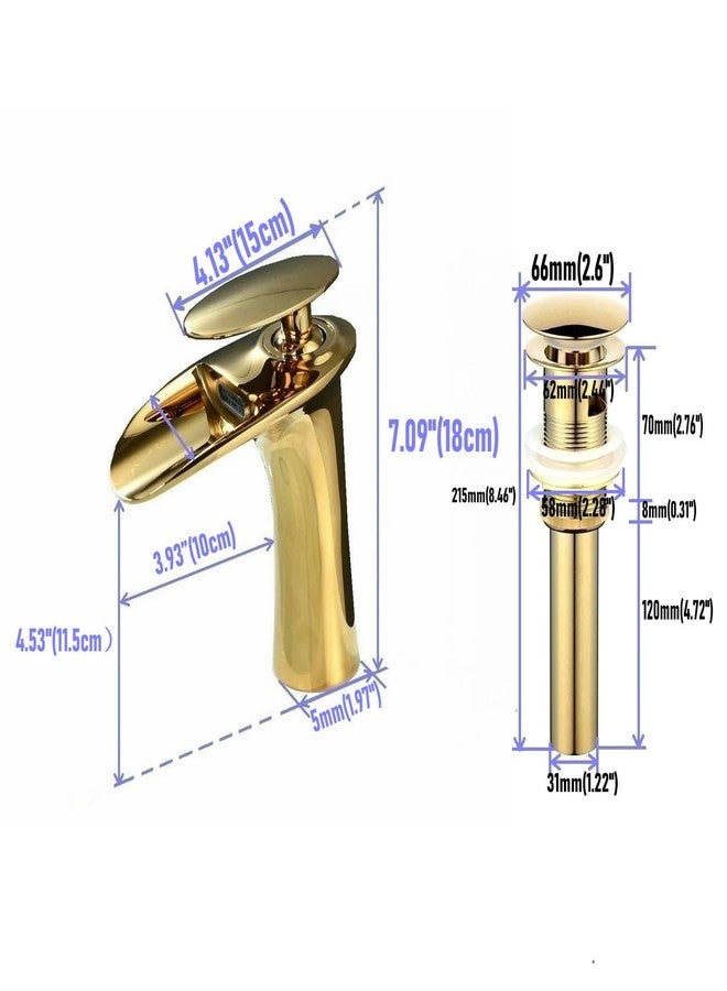 Leekayer Waterfall Bathroom Faucet with Drain Gold Brass Faucet 1 Hole Mount Hot Cold Basin Mixer Tap Single Lever,LK61106G - Image 2