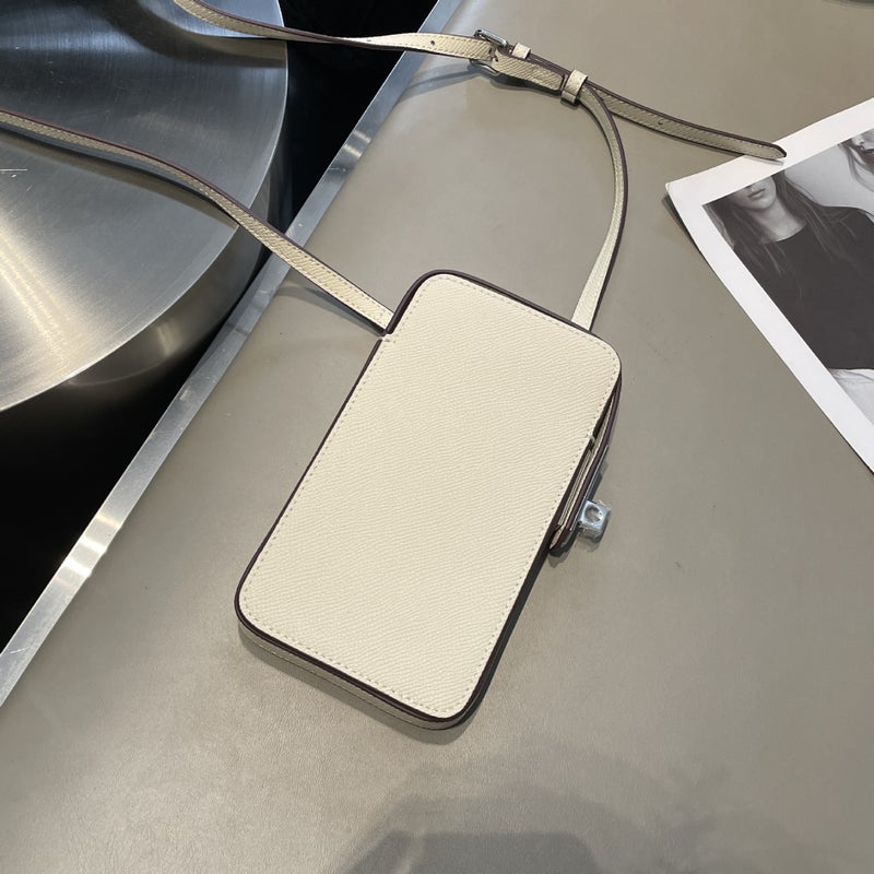 New Fashion All-match Lock Mobile Phone Bag Palm Print Leather Box Bag Simple Solid Color Crossbody Mini Bag for Women White