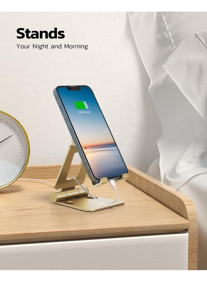 Nulaxy Dual Folding Cell Phone Stand, Fully Adjustable Foldable Desktop Phone Holder Cradle Dock Compatible with Phone 16 15 14 13 12 11 Pro Xs Xs Max Xr X 8, Nintendo Switch, All Phones - Gold - Image 2
