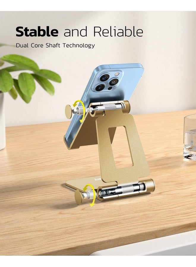 Nulaxy Dual Folding Cell Phone Stand, Fully Adjustable Foldable Desktop Phone Holder Cradle Dock Compatible with Phone 16 15 14 13 12 11 Pro Xs Xs Max Xr X 8, Nintendo Switch, All Phones - Gold - Image 3