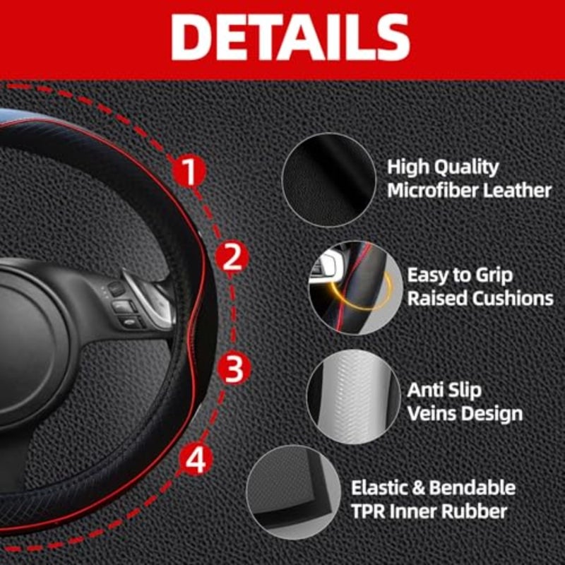 6 PCS Car, Microfiber Leather s Universal 14.5-15 inch, Center Console Cover, Seat Belt Cushion, Cup Holder Coaster, Car Accessories Set Red - Image 3