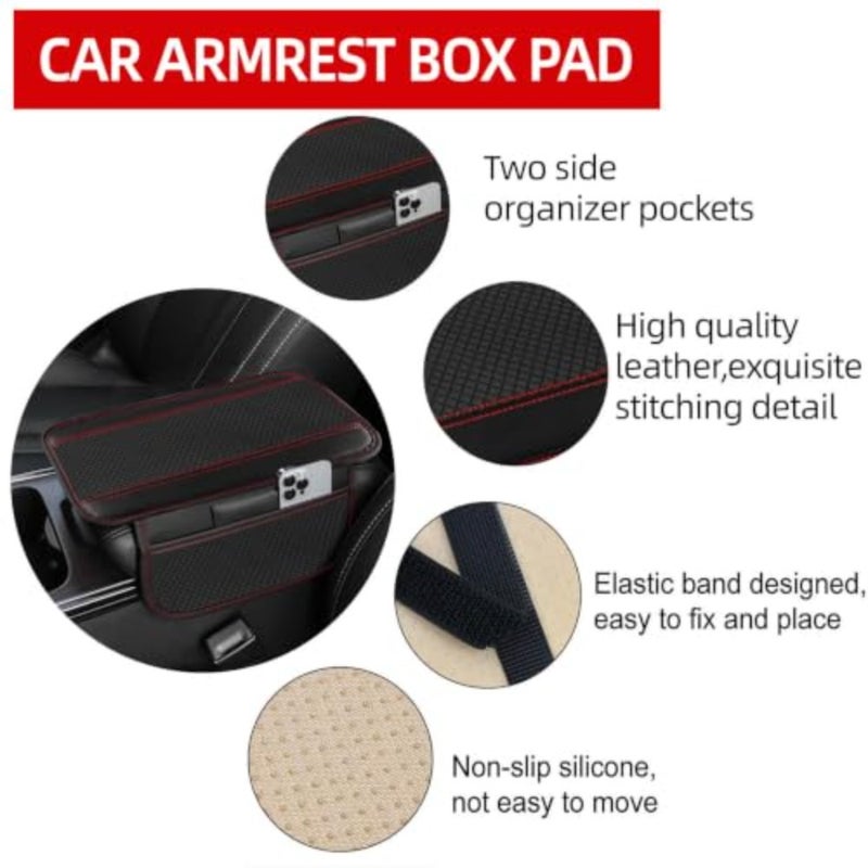 6 PCS Car, Microfiber Leather s Universal 14.5-15 inch, Center Console Cover, Seat Belt Cushion, Cup Holder Coaster, Car Accessories Set Red - Image 4