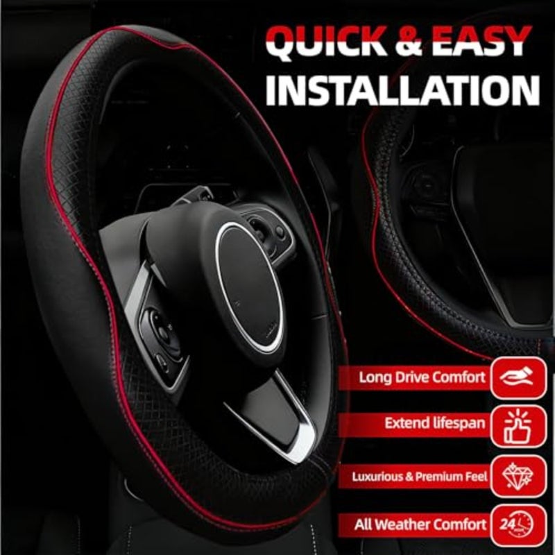 6 PCS Car, Microfiber Leather s Universal 14.5-15 inch, Center Console Cover, Seat Belt Cushion, Cup Holder Coaster, Car Accessories Set Red - Image 2