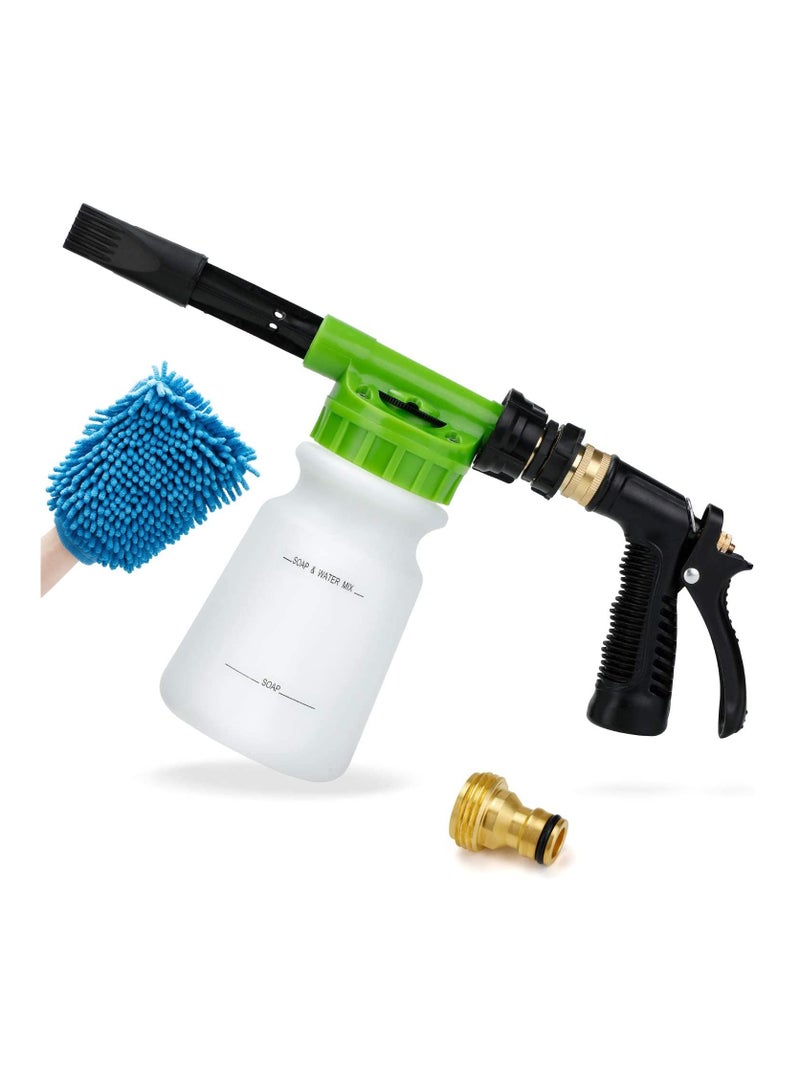 Excefore Car Wash Foam Gun, Soap Sprayer with 3/8" Brass Connector & Washing Mitts, Dual Filtration, 6 Levels of Concentration, Quick Connect to Most Garden Hose Cannon for Hose, Adjustment Ratio Dial(Green) - Image 1
